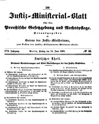 Justiz-Ministerialblatt für die preußische Gesetzgebung und Rechtspflege Freitag 29. Juni 1855