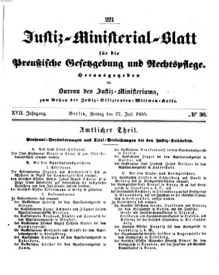 Justiz-Ministerialblatt für die preußische Gesetzgebung und Rechtspflege Freitag 27. Juli 1855