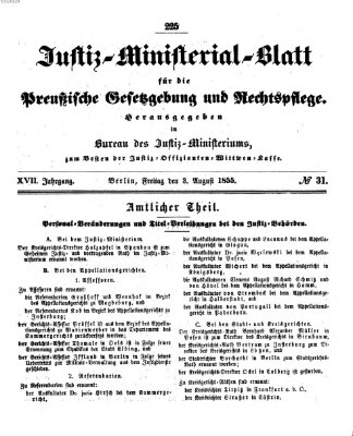 Justiz-Ministerialblatt für die preußische Gesetzgebung und Rechtspflege Freitag 3. August 1855