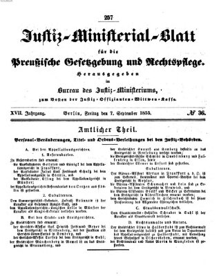 Justiz-Ministerialblatt für die preußische Gesetzgebung und Rechtspflege Freitag 7. September 1855
