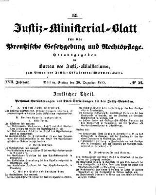 Justiz-Ministerialblatt für die preußische Gesetzgebung und Rechtspflege Freitag 28. Dezember 1855