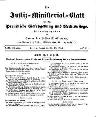 Justiz-Ministerialblatt für die preußische Gesetzgebung und Rechtspflege Freitag 23. Mai 1856
