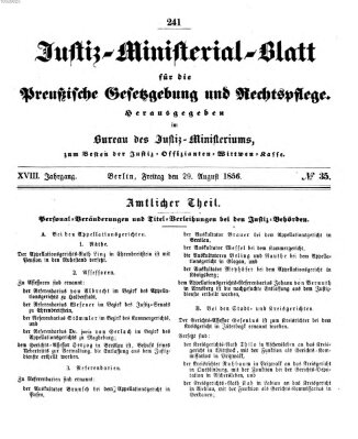 Justiz-Ministerialblatt für die preußische Gesetzgebung und Rechtspflege Freitag 29. August 1856