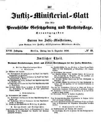 Justiz-Ministerialblatt für die preußische Gesetzgebung und Rechtspflege Freitag 5. Dezember 1856