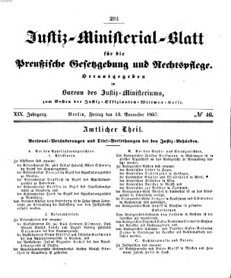 Justiz-Ministerialblatt für die preußische Gesetzgebung und Rechtspflege Mittwoch 11. November 1857
