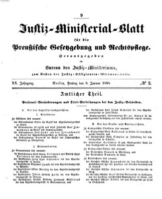 Justiz-Ministerialblatt für die preußische Gesetzgebung und Rechtspflege Freitag 8. Januar 1858