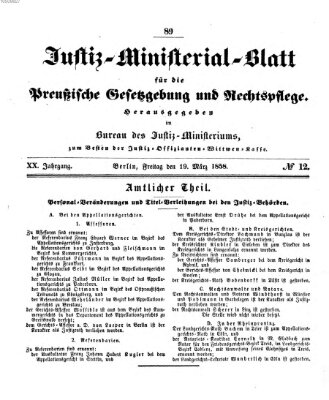 Justiz-Ministerialblatt für die preußische Gesetzgebung und Rechtspflege Freitag 19. März 1858