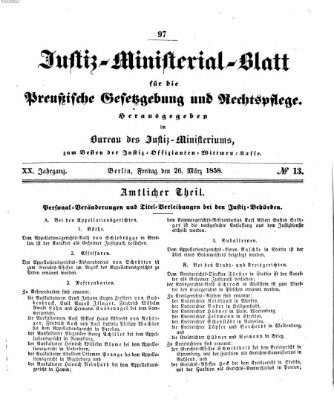 Justiz-Ministerialblatt für die preußische Gesetzgebung und Rechtspflege Freitag 26. März 1858