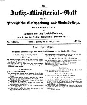 Justiz-Ministerialblatt für die preußische Gesetzgebung und Rechtspflege Freitag 20. August 1858