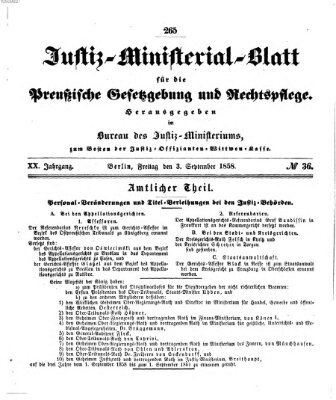 Justiz-Ministerialblatt für die preußische Gesetzgebung und Rechtspflege Freitag 3. September 1858