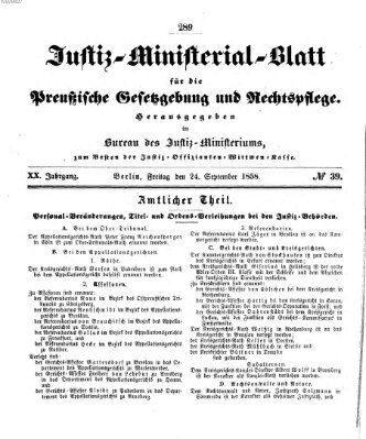 Justiz-Ministerialblatt für die preußische Gesetzgebung und Rechtspflege Freitag 24. September 1858