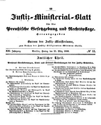 Justiz-Ministerialblatt für die preußische Gesetzgebung und Rechtspflege Freitag 25. März 1859