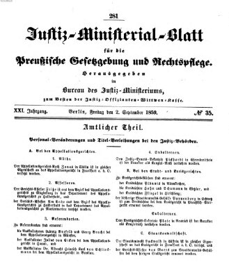 Justiz-Ministerialblatt für die preußische Gesetzgebung und Rechtspflege Freitag 2. September 1859