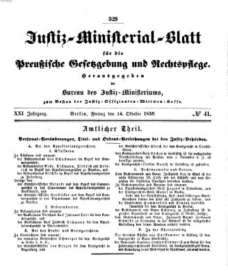Justiz-Ministerialblatt für die preußische Gesetzgebung und Rechtspflege Freitag 14. Oktober 1859