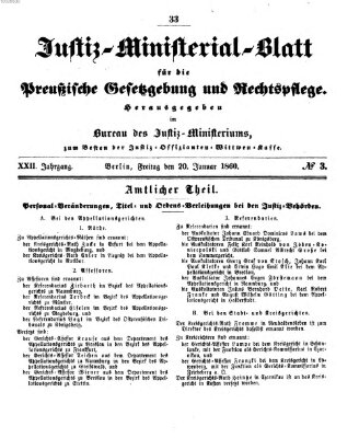 Justiz-Ministerialblatt für die preußische Gesetzgebung und Rechtspflege Freitag 20. Januar 1860