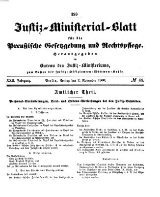 Justiz-Ministerialblatt für die preußische Gesetzgebung und Rechtspflege Freitag 2. November 1860