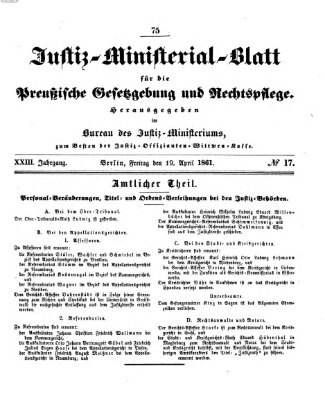 Justiz-Ministerialblatt für die preußische Gesetzgebung und Rechtspflege Freitag 19. April 1861