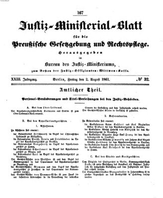 Justiz-Ministerialblatt für die preußische Gesetzgebung und Rechtspflege Freitag 2. August 1861