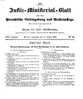 Justiz-Ministerialblatt für die preußische Gesetzgebung und Rechtspflege Samstag 19. Oktober 1861