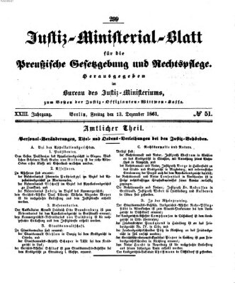 Justiz-Ministerialblatt für die preußische Gesetzgebung und Rechtspflege Freitag 13. Dezember 1861
