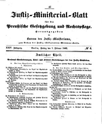 Justiz-Ministerialblatt für die preußische Gesetzgebung und Rechtspflege Freitag 7. Februar 1862