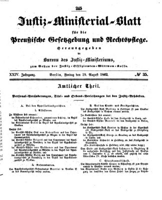 Justiz-Ministerialblatt für die preußische Gesetzgebung und Rechtspflege Freitag 29. August 1862