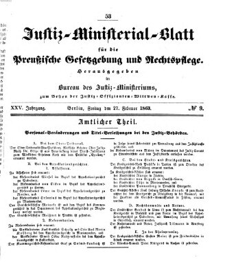 Justiz-Ministerialblatt für die preußische Gesetzgebung und Rechtspflege Freitag 27. Februar 1863
