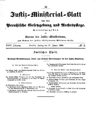 Justiz-Ministerialblatt für die preußische Gesetzgebung und Rechtspflege Freitag 15. Januar 1864