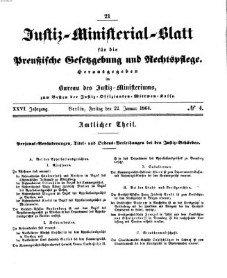 Justiz-Ministerialblatt für die preußische Gesetzgebung und Rechtspflege Freitag 22. Januar 1864