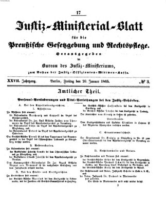 Justiz-Ministerialblatt für die preußische Gesetzgebung und Rechtspflege Freitag 20. Januar 1865
