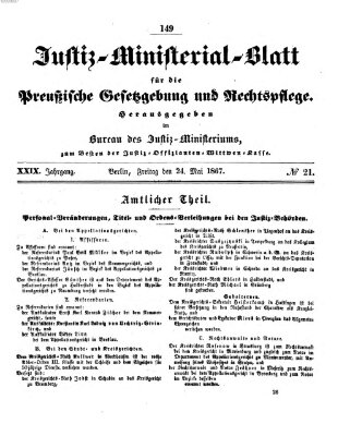 Justiz-Ministerialblatt für die preußische Gesetzgebung und Rechtspflege Freitag 24. Mai 1867