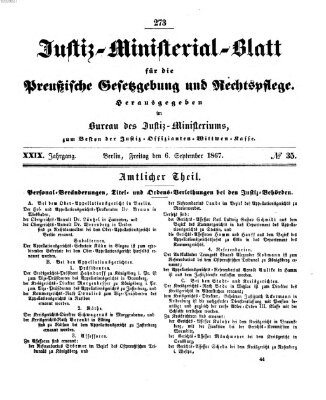 Justiz-Ministerialblatt für die preußische Gesetzgebung und Rechtspflege Freitag 6. September 1867