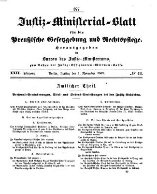 Justiz-Ministerialblatt für die preußische Gesetzgebung und Rechtspflege Freitag 1. November 1867