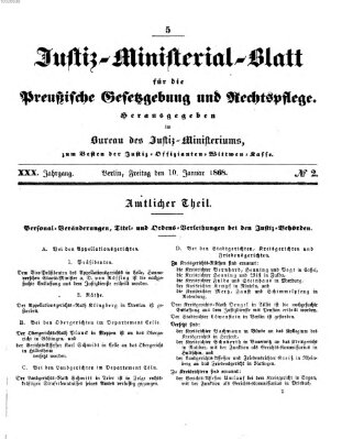 Justiz-Ministerialblatt für die preußische Gesetzgebung und Rechtspflege Freitag 10. Januar 1868