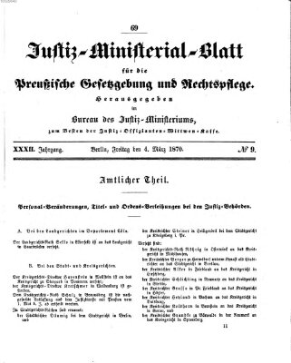 Justiz-Ministerialblatt für die preußische Gesetzgebung und Rechtspflege Freitag 4. März 1870