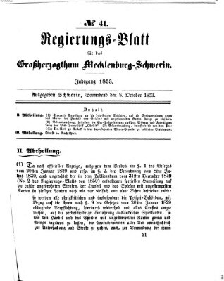 Regierungsblatt für Mecklenburg-Schwerin (Großherzoglich-Mecklenburg-Schwerinsches officielles Wochenblatt) Samstag 8. Oktober 1853