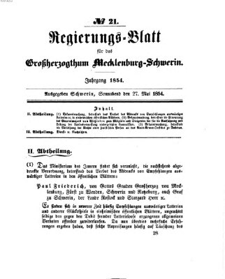 Regierungsblatt für Mecklenburg-Schwerin (Großherzoglich-Mecklenburg-Schwerinsches officielles Wochenblatt) Samstag 27. Mai 1854