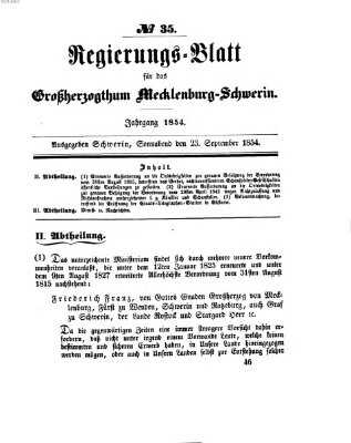 Regierungsblatt für Mecklenburg-Schwerin (Großherzoglich-Mecklenburg-Schwerinsches officielles Wochenblatt) Samstag 23. September 1854