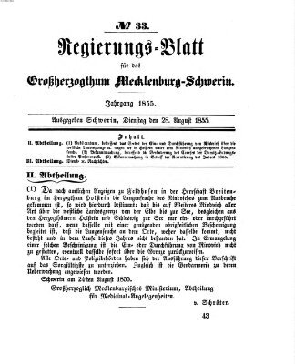 Regierungsblatt für Mecklenburg-Schwerin (Großherzoglich-Mecklenburg-Schwerinsches officielles Wochenblatt) Dienstag 28. August 1855