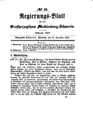 Regierungsblatt für Mecklenburg-Schwerin (Großherzoglich-Mecklenburg-Schwerinsches officielles Wochenblatt) Mittwoch 31. Dezember 1856
