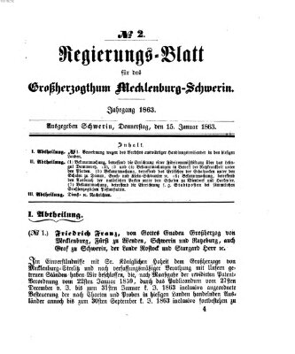 Regierungsblatt für Mecklenburg-Schwerin (Großherzoglich-Mecklenburg-Schwerinsches officielles Wochenblatt) Donnerstag 15. Januar 1863