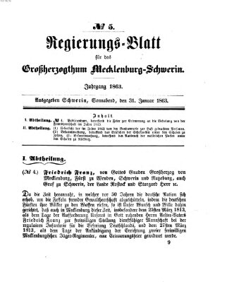 Regierungsblatt für Mecklenburg-Schwerin (Großherzoglich-Mecklenburg-Schwerinsches officielles Wochenblatt) Samstag 31. Januar 1863