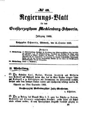 Regierungsblatt für Mecklenburg-Schwerin (Großherzoglich-Mecklenburg-Schwerinsches officielles Wochenblatt) Mittwoch 14. Oktober 1863