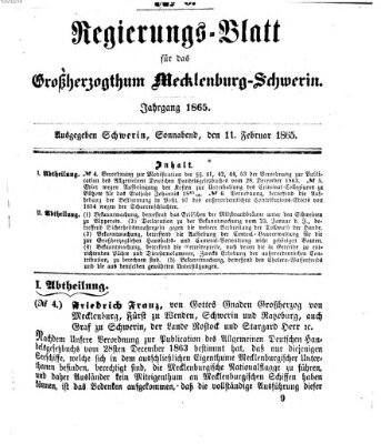Regierungsblatt für Mecklenburg-Schwerin (Großherzoglich-Mecklenburg-Schwerinsches officielles Wochenblatt) Samstag 11. Februar 1865