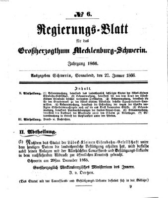 Regierungsblatt für Mecklenburg-Schwerin (Großherzoglich-Mecklenburg-Schwerinsches officielles Wochenblatt) Samstag 27. Januar 1866