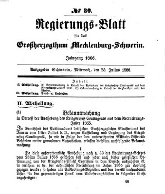 Regierungsblatt für Mecklenburg-Schwerin (Großherzoglich-Mecklenburg-Schwerinsches officielles Wochenblatt) Mittwoch 25. Juli 1866