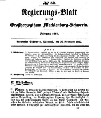 Regierungsblatt für Mecklenburg-Schwerin (Großherzoglich-Mecklenburg-Schwerinsches officielles Wochenblatt) Mittwoch 20. November 1867