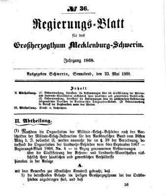 Regierungsblatt für Mecklenburg-Schwerin (Großherzoglich-Mecklenburg-Schwerinsches officielles Wochenblatt) Samstag 23. Mai 1868