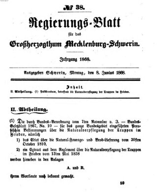 Regierungsblatt für Mecklenburg-Schwerin (Großherzoglich-Mecklenburg-Schwerinsches officielles Wochenblatt) Montag 8. Juni 1868