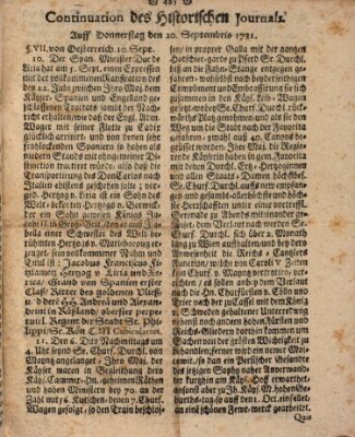 Historisches Journal Donnerstag 20. September 1731